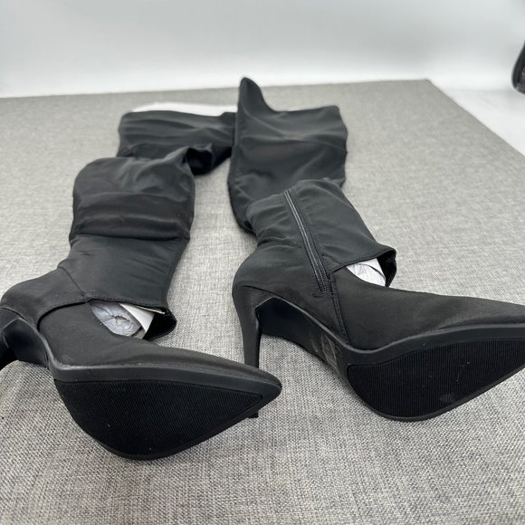 Anne Michelle Womens Over The Knee‎ Boots Size 6 Black Stiletto Pointy Toe Satin - Picture 5 of 11